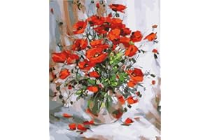 Artnapi Dipingere con i Numeri Adulti Senza Telaio | Fai da Te Dipinto a Mano | Papaveri rossi | Kit per Principianti e Adulti | Set Incluso Colori Acrilici & Pennelli | Tela 40x50 cm