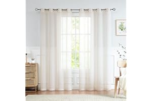 ‎FMFUNCTEX FMFUNCTEX Leinen Gardinen mit Ösen Transparente Beige Vorhang Leinenoptik Vorhänge Landhausstil für Wohnzimmer Schlafzimmer Kinderzimmer 2er Set, 245 x 135 cm (H x B)