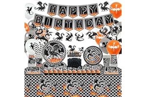 YWEDIIM Dragon Birthday Party Decoration ,Including Happy Birthday Party Banner, Dinner Plates, Dessert Plates, Cups, Napkins, Tablecloth, Balloons, Straws, for Dragon Theme Party Supplies 20 Guest (A)