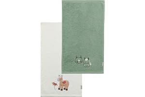 Sterntaler Set di 2 asciugamani per bambini, in cotone assorbente, piacevole sulla pelle, con bellissimi bordi e applicazioni, verde pietra