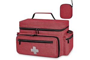 Eurhomewit Medical First Aid Bag - Empty Portable Emergency Bag with Adjustable Shoulder Strap, Nurse Doctor Bag for Home Visits, Healthcare, Travel & Medicine Storage (Red)