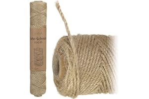 LIVAIA 100 m Ficelle de Jute indéchirable avec 3 brins – Naturel et biodégradable – Ficelle pour Bricolage et décoration en Fibres végétales – Ficelle de Jute 2 mm comme Ruban de Jute Naturel