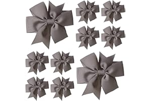 LILIUM KIDS Dark Grey Hair Bows for Girls – 3 Inch Grosgrain Pinwheel Ribbon Bows with Crocodile Clips – School Uniform Hair Accessories for Children, Toddlers & Kids - 10 Pack