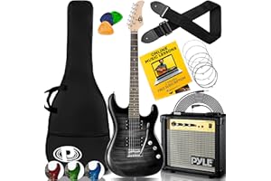 Pyle Kit di chitarra elettrica con amplificatore - Chitarra di dimensioni standard con pickup Humbucker,con accessori per principianti, 99 cm, nero