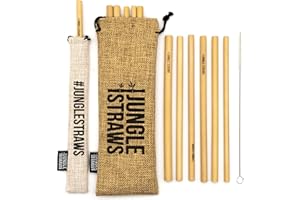 JUNGLE CULTURE Jungle Straws® Pajitas de Bambú Reutilizables | 100% Natural y Ecológico | Biodegradable y Orgánico | 12 de Paquete Incluye Cepillo de Limpieza, x 2 Bolsas | Libre de Plástico | Fabricadas en Vietnam