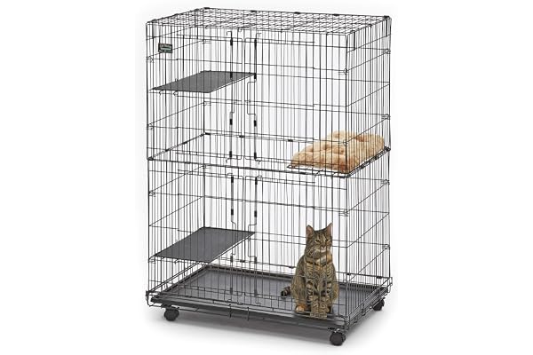 MidWest Homes for Pets Modèle 130 Parc à Chat/Cage à Chat avec 3 Plateformes de Repos réglables, Plateau étanche Amovible, Noir