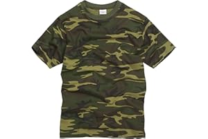 OUTBOUND 100% Cotton Army Military Style Crew Neck Short Sleeve T-Shirt - Woodland Camouflage