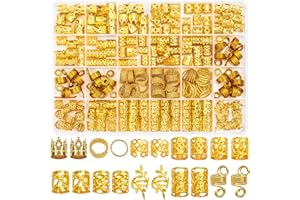 Lucomb 220 Stück Gold-Haarschmuck für Zöpfe, Loc Schmuck für Haar-Dreadlock, Haaranhänger für Frauen, Metall-Gold-Zöpfe, Ringe, Manschetten-Clips für Dreadlock-Zubehör, Haar-Zöpfe