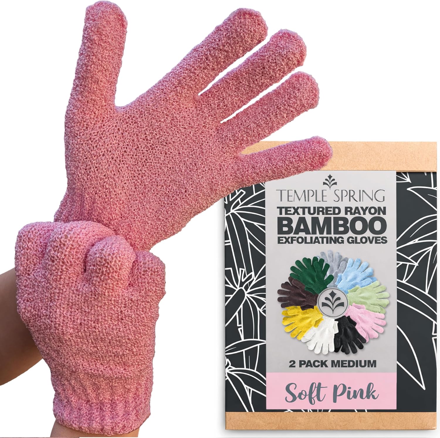 Temple Spring Guante Exfoliante Corporal, Exfoliante Cuerpo Esponja, Guante Autobronceador, Bambú Manoplas Baño, Exfoliating Glove – Rosa