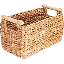 HMF Opbergmand Van Waterhyacint - Gevlochten Met Houten Handgrepen, 37x22x20 Cm