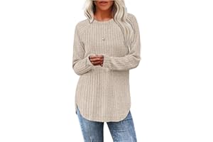 Aokosor Women's Jumpers Long Sleeve Tops Ladies Lightweight Sweatshirt Curve Hem Tunic Shirt
