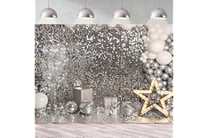 RUYI Silver Sequin Wall Backdrop 7x5FT Glitter Sliver Shimmer Disco Photography Background Wedding Baby Shower Birthday Prom Party Decorations Photo Props