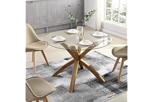 Cherry Tree Furniture Glass Round Dining Table with Solid Oak Legs