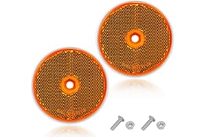AGRISHOP Giallo Catarifrangente da Avvitare, Rotondi,2Pezzi,Ø60 mm,Omologati E, Giallo Riflettori Avvitare Posteriore Rimorchio per Recinzione Cancelli Caravan Macchine (Giallo/Rotondi/2Pezzi）