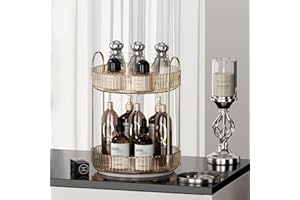 LEIKOSUP Organizzatore per Cosmetici Rotante a 360°, Porta Trucchi Organizzatore Grande Capacità,Organizzatore di Profumi,Organizer Trucchi Multifunzione per Toeletta,Camera da Letto, 2 Livello, Ambra