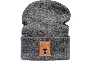Baddery Beanie – "hjort" – stickad mössa med läderlapp