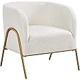 Yaheetech Tub Chair, Fuzzy Boucle Fabric Barrel Chair with Gold-tone Metal Legs for Living Room Bedroom Home Office, Ivory