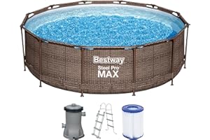 ‎BESTWAY Bestway Steel Pro Max Frame Pool Komplettset Deluxe, rund, Rattan-Optik, 366 x 100 cm