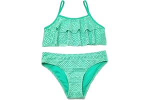 SHEKINI Traje de Baño de Dos Piezas para Niñas Elegante Halter Cutout Volantes Estampados Top de Bikini Set con Triángulo Bikini Bottom de Playa para 6-14 años