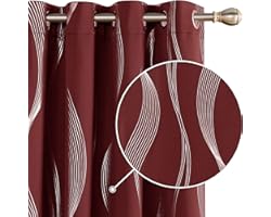 Deconovo Decorative Silver Wave Line Foil Printed Blackout Curtains Thermal Insulated Curtains Eyelet Curtains for Baby Nurse