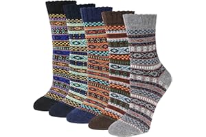 Justay Comf 5pairs Women Socks Merino Wool Winter Thermal Soft Classic Chunky Socks for Ladies Breathable Premium Hiking Socks Sweat-wicking, Wool Socks Gift for Men Women （4-8 Yellow, purple, brown）