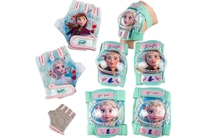 alles-meine.de GmbH 6 TLG. Set - Knieschoner + Ellenbogenschützer + Fahrradhandschuhe - die Eiskönigin - Frozen - für Circa 4 bis 12 Jahre - Kinder - Schutzausrüstung - Gelenksch..