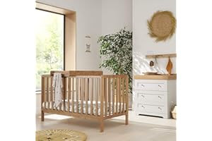 Tutti Bambini Malmo Nursery Furniture Set (2 Piece) Convertible Baby Cot Bed (Oak) and Chest of Drawers Changer (Dove Grey) | Solid Wood Furniture