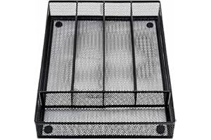 Herogo Bandeja para cubiertos, bandeja para cubiertos para cajones, bandeja para cubiertos con 5 compartimentos, malla metálica para cocina, oficina, baño, 31,8 x 23,7 x 5 cm, color negro