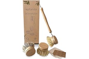 eplanita Brosse à vaisselle naturelle en bambou écologique, 3 têtes de rechange