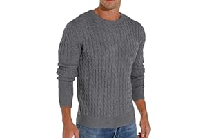Hisir Men's Winter Cable Knit Jumpers Casual Crew Neck Warm Long Sleeve Pullover Sweater Tops for Men