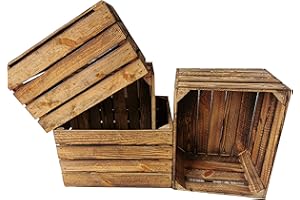 Teramico Vecchie cassette della frutta, in legno, con effetto fiammato, ideali per la costruzione di mobili o per la conservazione, lavorazione molto massiccia e robusta