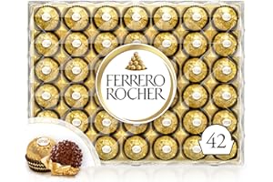 Ferrero Rocher - 42 Specialità al Cioccolato al Latte e Nocciola, Racchiuse in una Elegante Scatola Natalizia, Idea Regalo Natale, Compleanno e Anniversario, Confezione da 525 gr