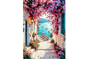 DPHERO 5D Paysage Diamond Painting Kits, DIY Fleurs Colorées Art du Diamant Painting Kit Complet, Bord de Mer Broderie Kits de Peinture sur Diamant Point de Croix Paint pour Adultes Débutants 30x40cm