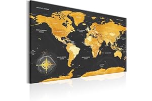 ‎B&D XXL B&D XXL - Englische Weltkarte zum Pinnen Pinnwand & Vlies Leinwand Bild 120x80cm XXL Bilder mit Kork Rückwand Set mit 50 Markierfähnchen-Pinnnadeln Korktafel Kunstdruck Wandbilder Lernkarte Landkarte