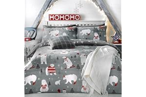 Bedlam Christmas - Polar Bears - Easy Care Duvet Cover Set | Double Bed Size | Silver Bedding