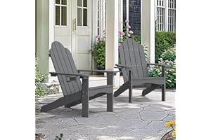 LUE BONA Adirondack Stuh 2er Set,Wetterfester Adirondack Chair aus Kunststoff,mit Becherhalter, Moderner Kunststoffstuhl für Terrasse,Garten,89 x 76 x 92cm,Tragfähigkeit 180kg,Dunkel Grau