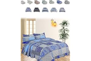 THEWHITEWATER LIMITED BEDSPREAD - Luxury Quilted – Reversible Two Sided – Bed Throw Warm Quilt - Bedspread Patchwork Reversible Set 150 GSM Polycotton + Virgin Polyester Quilted Filling (Double Bed, Zircon Patchwork)