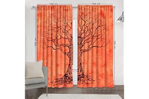 SOPHIA-ART Set di tende da balcone, albero della vita, decorazione per la stanza, drappeggio e arazzo, mantovana per dormitorio, stile bohémien, hippie, indiano (albero di banjar arancione)