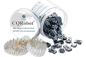 CQRobot JST SM 2,5 mm Paso 4-Pines Conector IC Macho Enchufe, Hembra Receptáculo Carcasa y Macho/Hembra T Forma Engarce Terminal. 50 Juegos / 500 Piezas Cable a Cable Adaptador Cable Componentes.