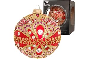 Krebs Glas Lauscha - Adornos navideños de cristal - Bolas de Navidad - Color: Rojo - Decorado con brillantes - Tamaño: 8 cm