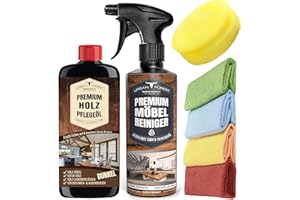 ‎· URBAN FOREST · PREMIUM PRODUCTS SPARSET Premium Möbelreiniger + Holz Pflege Öl dunkel + Schwamm+ 4x Mikrofasertücher zur Reinigung & Pflege von Holz Möbel & Leder | Möbelpflege & Holzpflege von URBAN FOREST