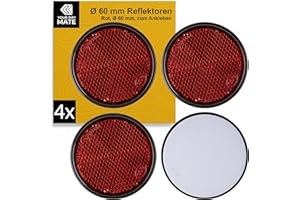 YOUR DAY MATE Reflectores para Pegar, 4 Uds, Rojo, Ø 60 mm, Marca de E, Reflector de Seguridad de Remolque, Caravana, Poste, Captafaro, Derecho e Izquierdo, Reflector de Remolque Estándar, Catadioptrico Rojo