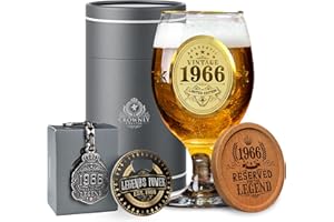 CROWNLY CRYSTAL® 1966 Regalo Hombre 60 Años Copas de Cerveza Personalizadas 570 ml Regalos para Padres Abuelos Cumpleaños Hombre