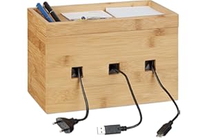 Relaxdays 10022184 Pojemnik na Kable, Dębowy, 16,5 x 25,5 x 14 cm