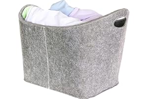 VIIRKUJA XXL Holzkorb Filz | Kaminholzkorb aus extradickem Filz | Hellgrau | Filzkorb mit verstärkten Griffen für Kaminholz