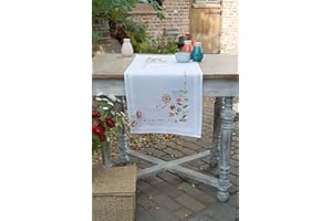 VERVACO Centrotavola Prestampato Fiori Ricamo Biancheria da Tavola Set Fai da Te Size Kit Hobby Creativi Adulti Casa Decor Embroidery Runner Stampato, Cotone, Multicolor, 40 x 100 cm