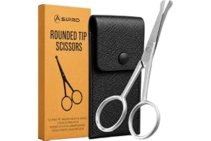 ASIPRO Näshårssax 4" Inklusive Konstläder Fodral Nässax för Män och Kvinnor Nose Scissors Round Rostfritt Stål för Ogonbryn, Ogonfransar Blunt Nose Scissors för Att Trimma Mustasch, Skägg & Näshår