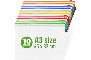 IRICUS 10 Bolsas de Malla con Cierre A3 - Bolsas de Malla de Plastico con Cierre - Transparente Bolsa de Malla con Cremallera A3 - Bolsas con Cremallera Para Juegos de Mesa - Puzzle - Bolsas de Plastico A3