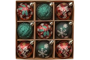 ‎VALERY MADELYN Valery Madelyn Weihnachtskugeln Kunststoff Christbaumkugeln Weihnachtsdeko mit Aufhänger Weihnachtsbaumschmuck für Weihnachten Dekoration Rot Grün 9 Stücke 6CM Landstraße Thema