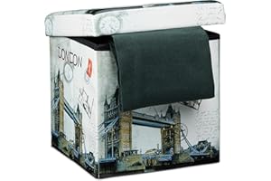Relaxdays - Banco Taburete con función de Baúl, 38 x 38 x 38 cm, Carga máxima 300 Kg, diseño Londres